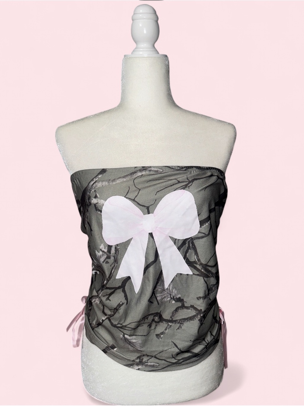 Camo Tube Top with side Pink Bows L
